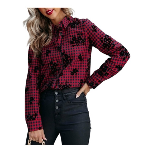 English Factory Tops - English Factory Gingham and Floral Blouse